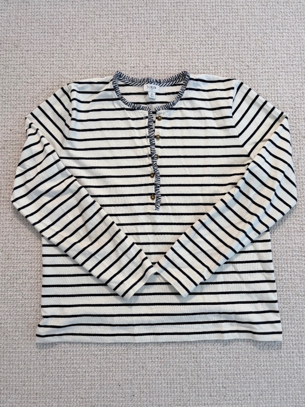 Women’s J Crew Striped Ruffle Collar Top (M)